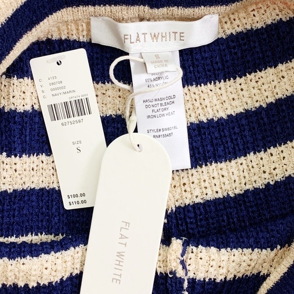 NWT Anthropologie Flat White High Rise Wide Leg Striped Flare Pants Tan/Navy - Picture 5 of 6